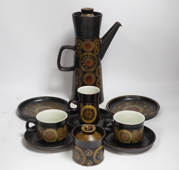 A 1960s Denby coffee set, pot 32cm. Condition - good